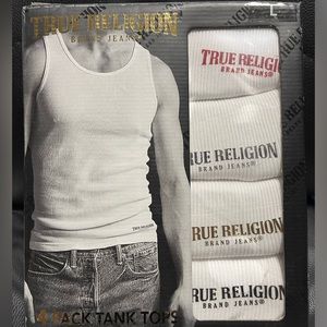 TRUE RELIGION 4-Pack Men's Logo Ribbed Tanks Tops White Size L